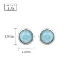 Larimar Round Bezel Stud Earrings, 925 Sterling Silver