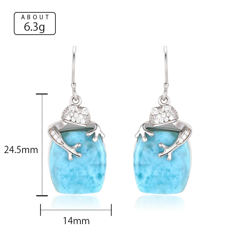 Larimar Barrel Drop Earrings, Lizard Charm