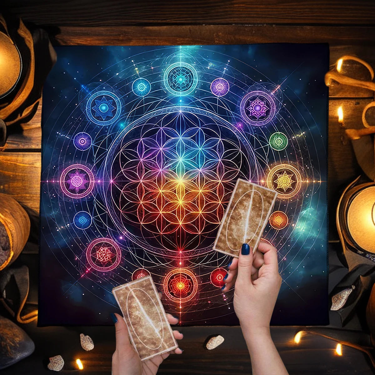 Mandala Flower of Life Altar Cloth — Sacred Geometry Tarot Mat