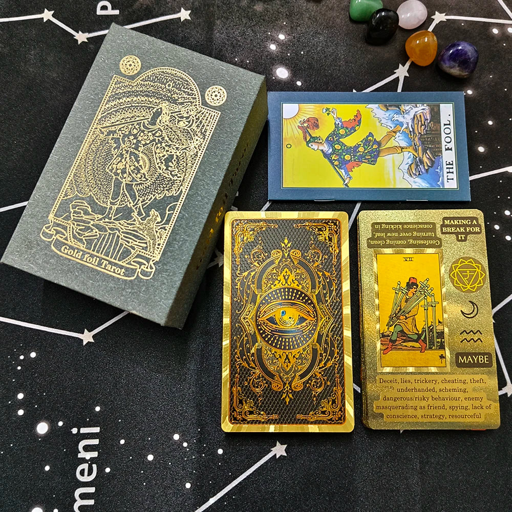 Gold Foil Rider-Waite Tarot Deck – 80-Card Luxury Edition with Gift Box