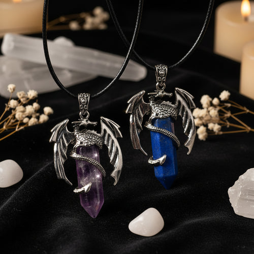 Dragon Crystal Point Pendant Necklace — Natural Gemstone Talisman