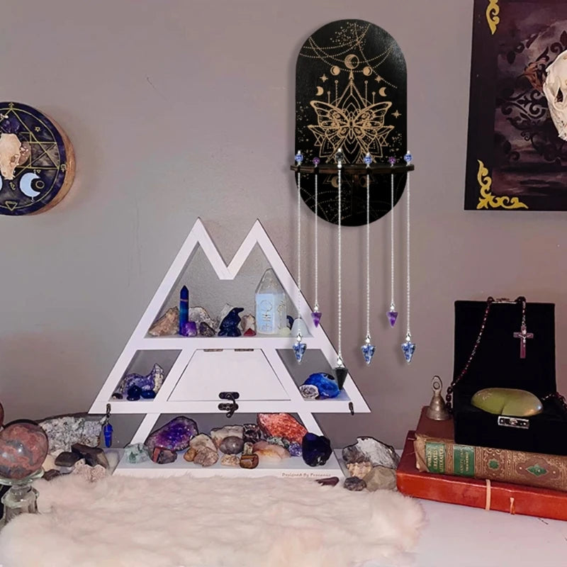 Zodiac & Celestial Crystal Pendulum Display Stand – Arch Wood Wall Shelf