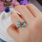 Larimar Dual-Stone Ring, Asymmetric Band
