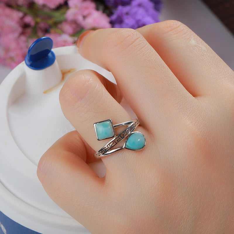 Larimar Dual-Stone Ring, Asymmetric Band