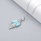 Larimar Conch Shell Pendant Necklace in 925 Sterling Silver