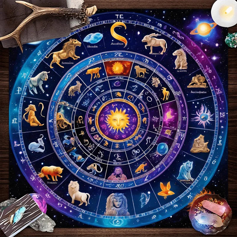 Celestial Zodiac Altar Cloth — 12 Signs Astrology Tarot Mat