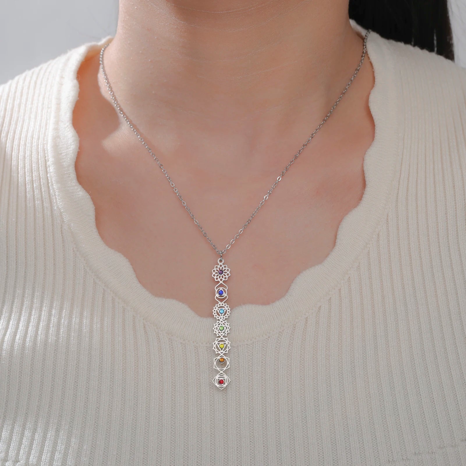 7 Chakra Pendant Necklace – Colorful Stone Stainless Steel