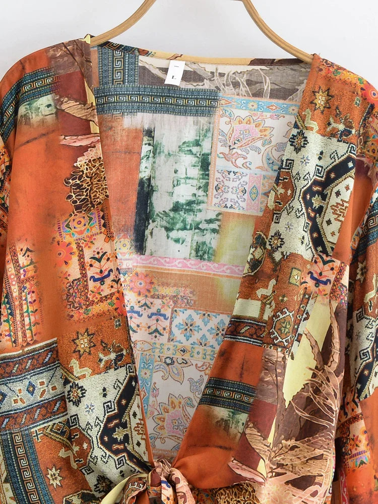 Floral Tie-Front Short Kimono Cover-Up