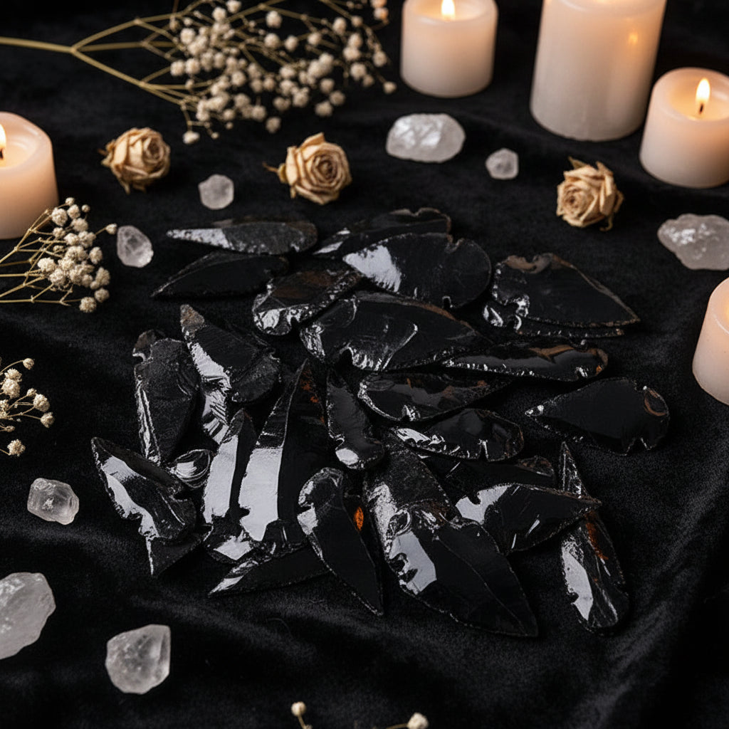 Black Obsidian Arrowheads — Natural Stone Carvings for Reiki, Decor & Jewelry Making (30–50mm)
