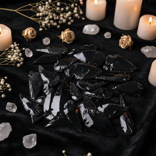 Black Obsidian Arrowheads — Natural Stone Carvings for Reiki, Decor & Jewelry Making (30–50mm)