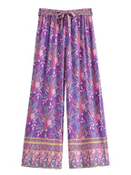 Purple Floral Kimono Boho Set – Wide Leg Pants & Kimono Top