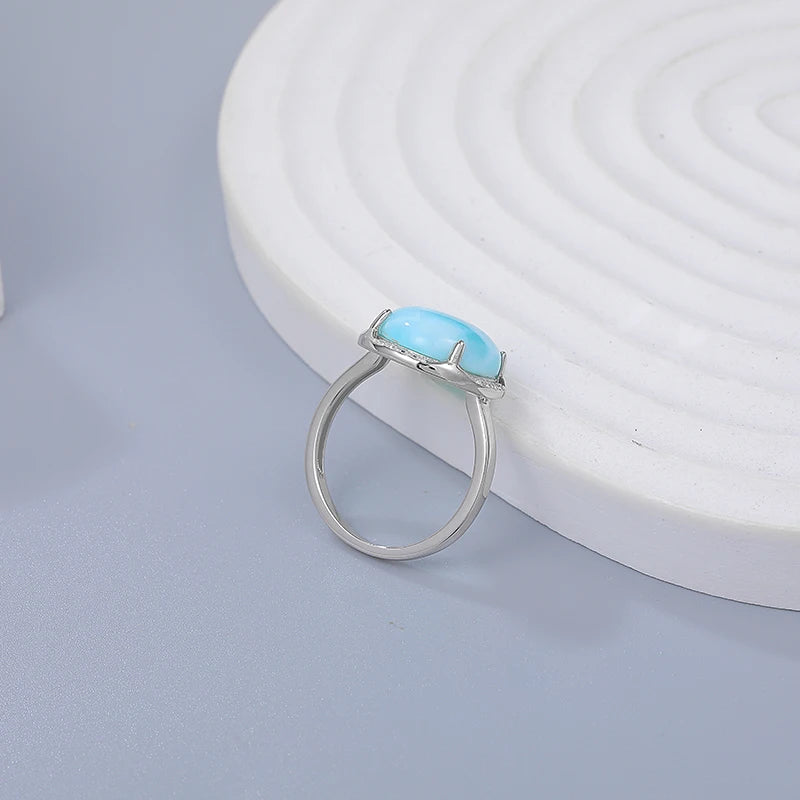 Larimar Round Halo Ring, 925 Sterling Silver