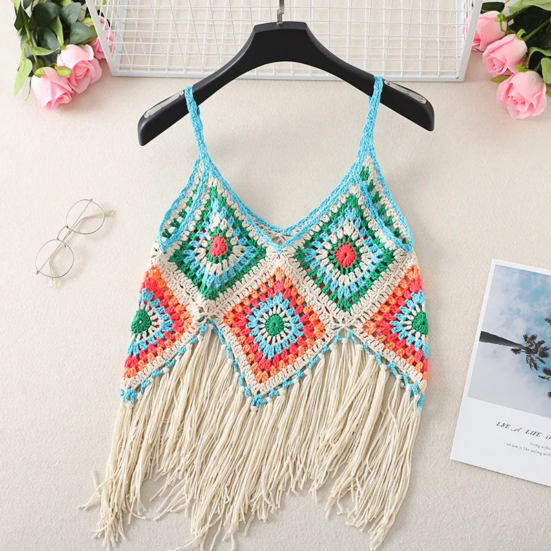 Boho Crochet Fringe Crop Top