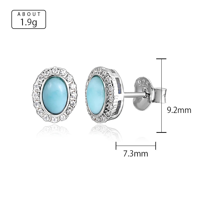 Larimar Oval Halo Stud Earrings, Zircon Border