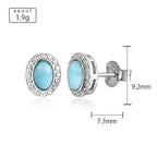 Larimar Oval Halo Stud Earrings, Zircon Border