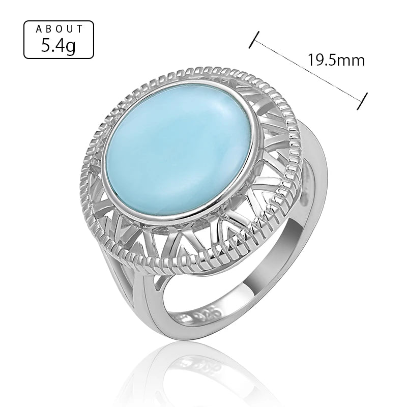 Larimar Oval Statement Ring in 925 Sterling Silver