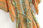 Boho Ethnic Stripe Maxi Kimono Robe with Sash