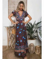 Floral Batwing Sleeve Boho Maxi Dress