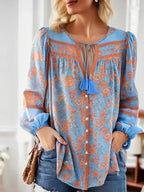Floral Tassel V-Neck Boho Blouse
