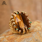 18K Gold-Plated Natural Gemstone Statement Ring – Healing Crystal Jewelry