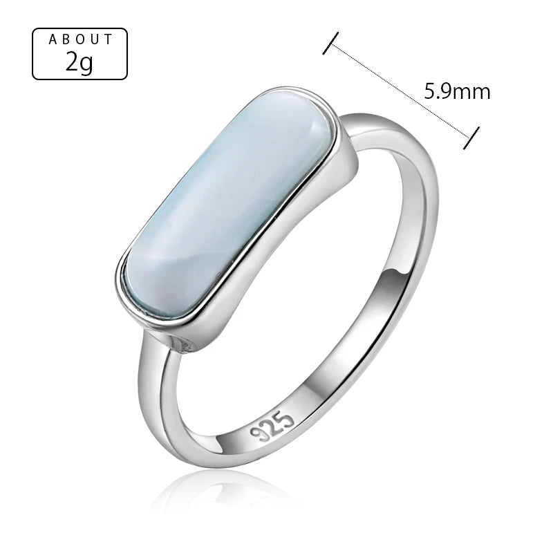 Larimar Rectangular Minimalist Ring, 925 Sterling Silver