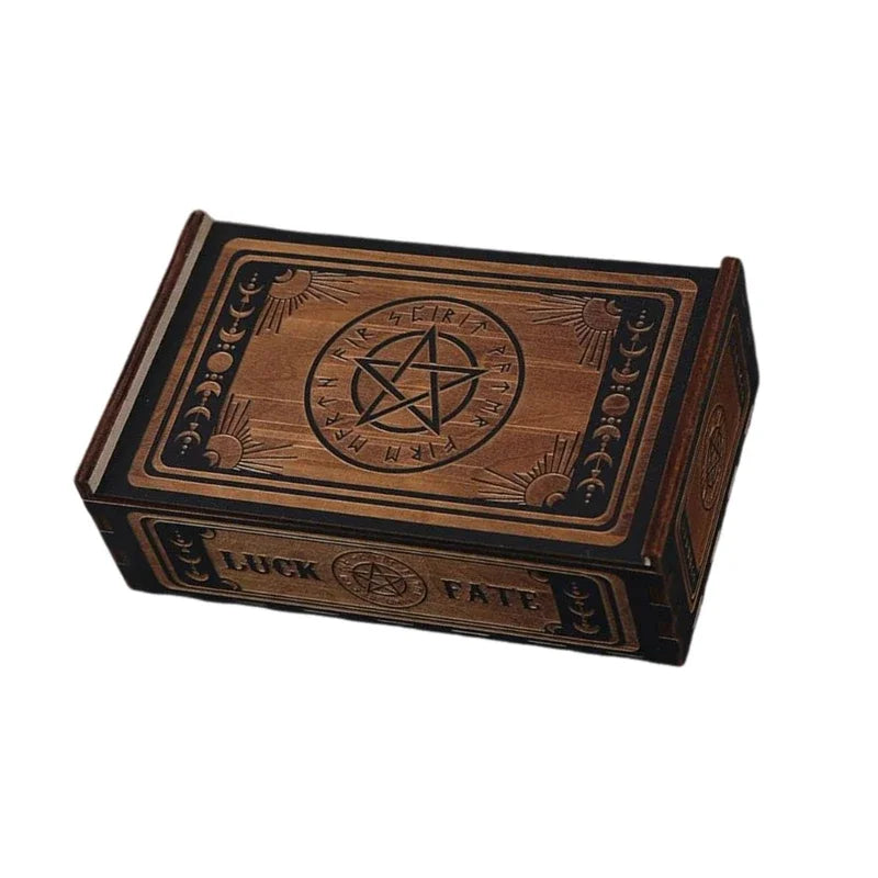Wooden Tarot Card Storage Box | Engraved Sliding Lid | Choose Your Design