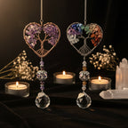 7 Chakra Tree of Life Crystal Heart Suncatcher with Rainbow Prism Ball