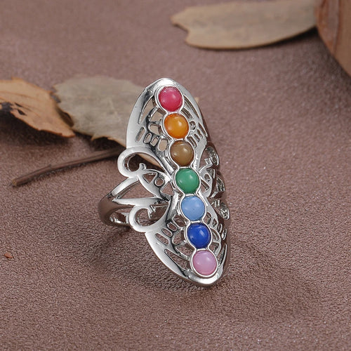 7 Chakras Adjustable Ring – Boho Yoga Crystal Jewelry