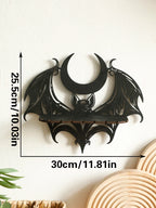 Gothic Bat Wall Shelf – Wooden Moon & Crystal Floating Display