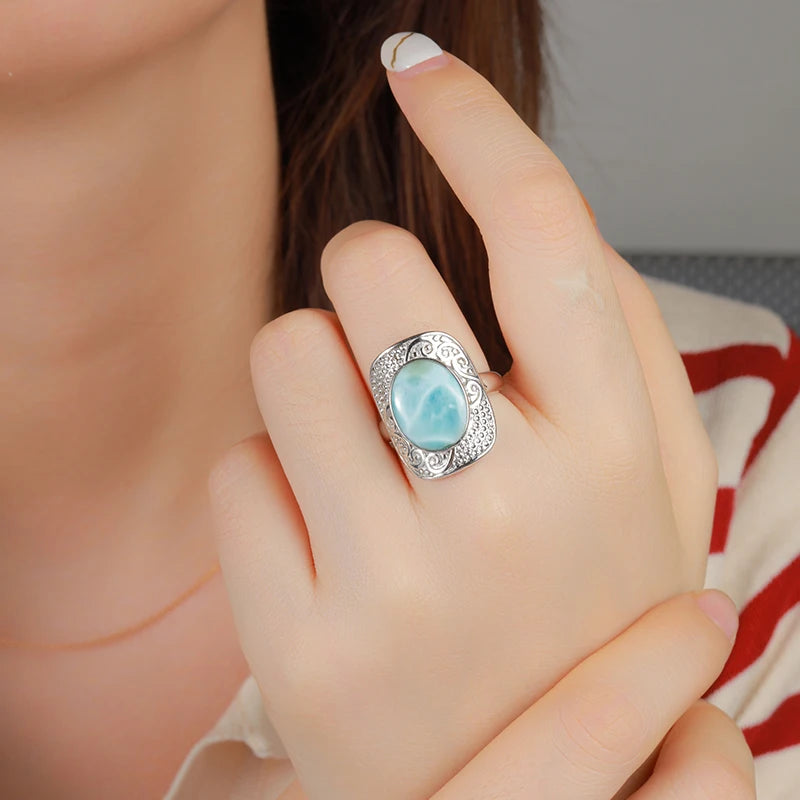 Larimar Filigree Statement Ring in 925 Sterling Silver