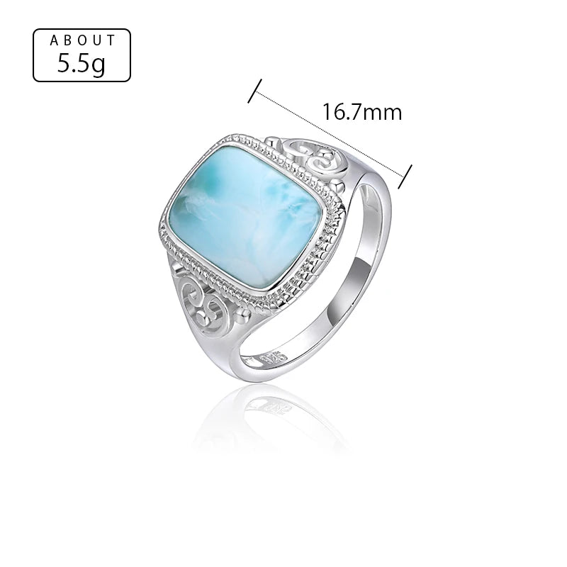 Larimar Cushion Cut Ring, Ornate Silver Frame