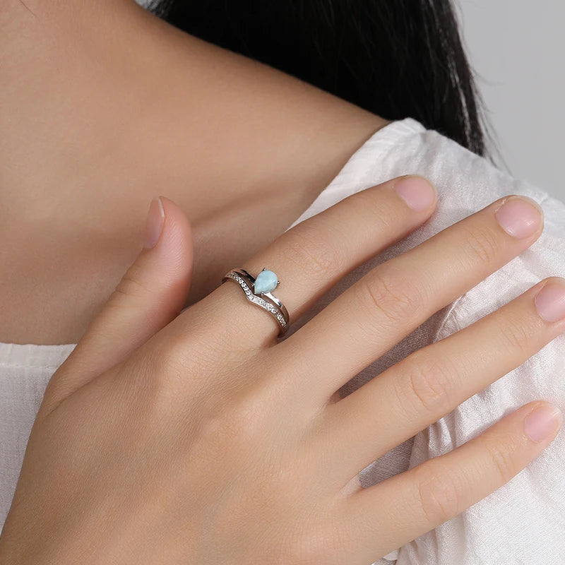 Larimar Pear-Cut Ring, Wave Pavé Band