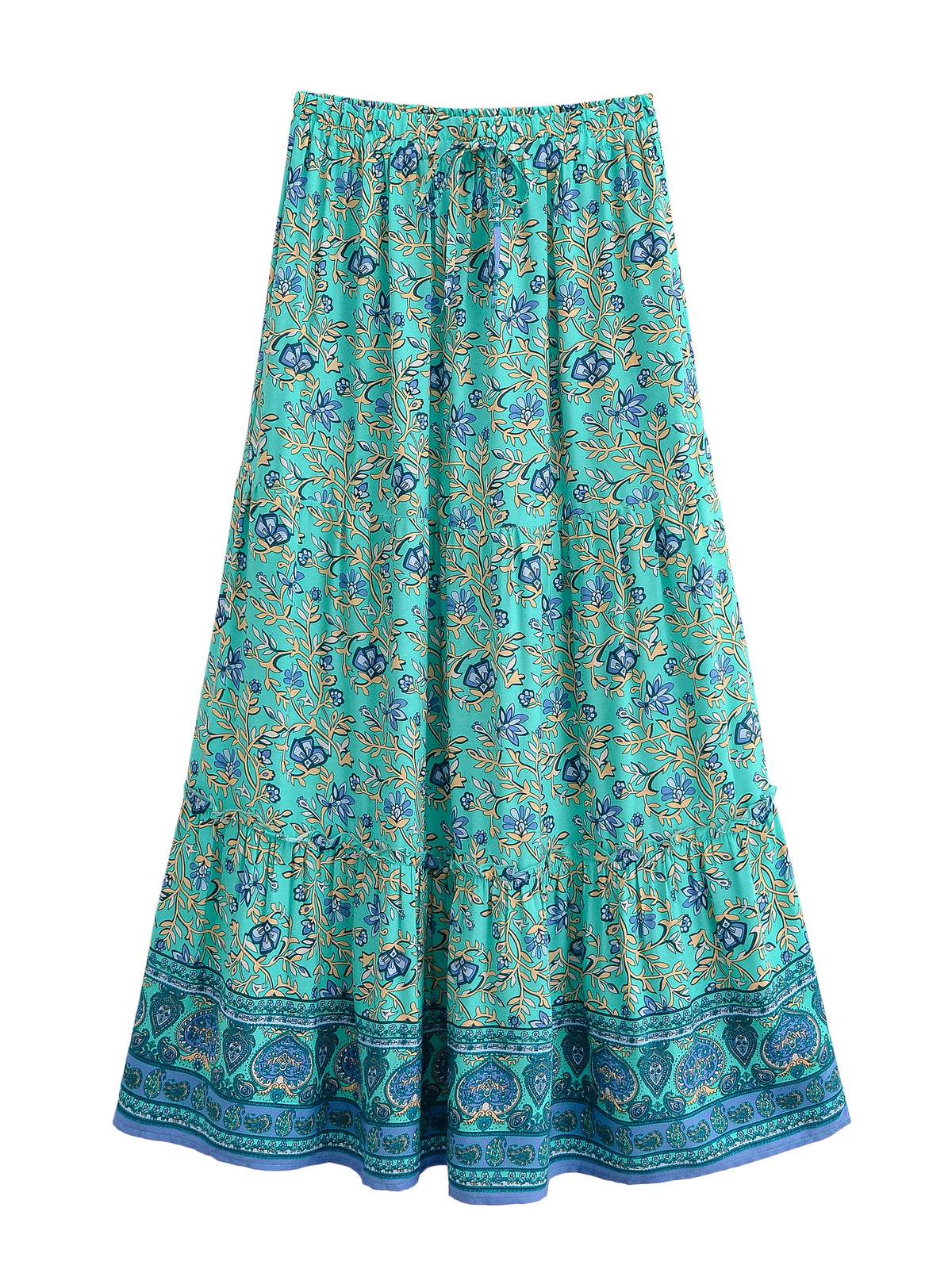 Boho Floral Pleated Maxi Skirt with Pockets