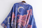 Star & Moon Floral Batwing Kimono Robe