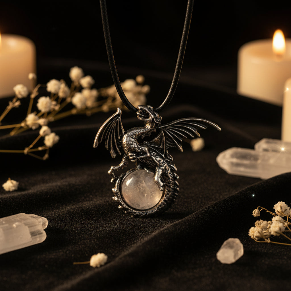 Dragon Crystal Point Pendant Necklace — Natural Gemstone Talisman