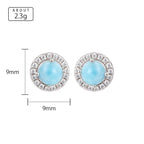 Larimar Flower Halo Earrings & Pendant Necklace Set, 925 Sterling Silver