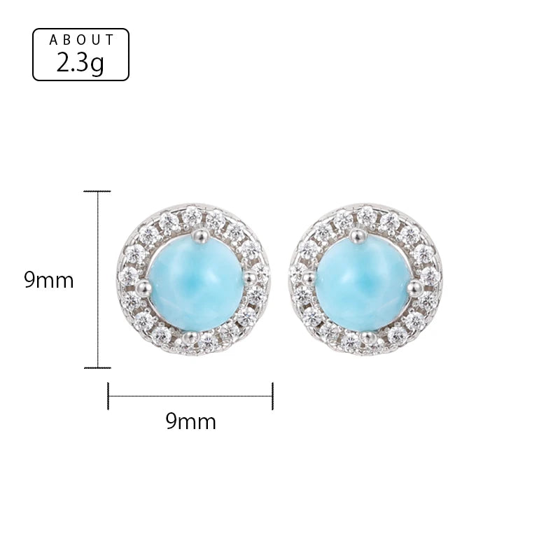 Larimar Flower Halo Earrings & Pendant Necklace Set, 925 Sterling Silver