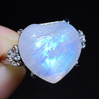 Heart Moonstone Ring – 925 Sterling Silver, Adjustable