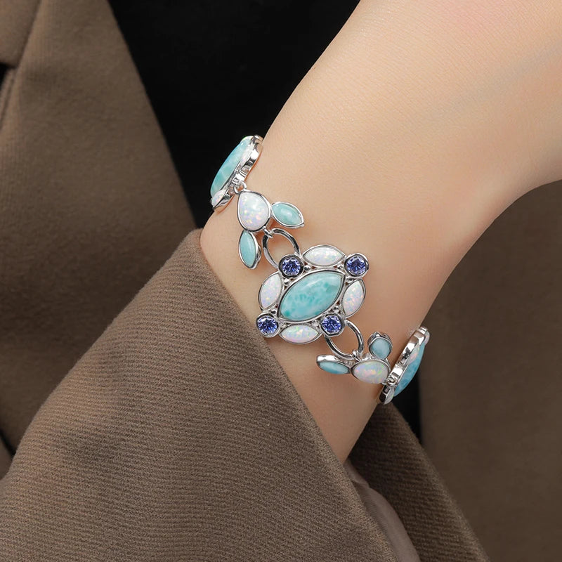 Larimar Geometric Link Bracelet in 925 Sterling Silver