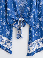Floral Rayon Ruffle-Sleeve Boho Kimono