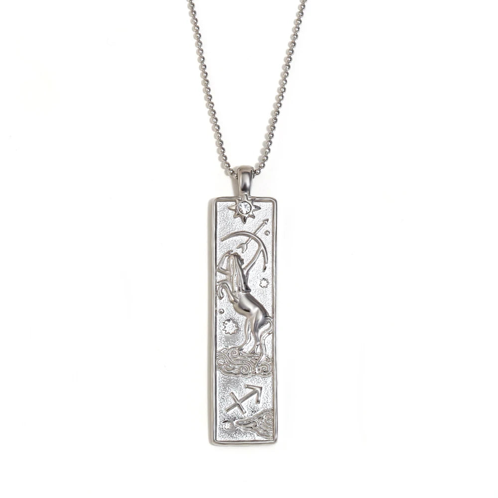 Zodiac Bar Pendant Necklace — 18K Gold & Silver Rectangle Star Sign
