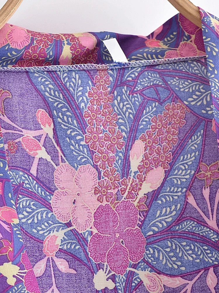 Purple Paisley Short Kimono Robe