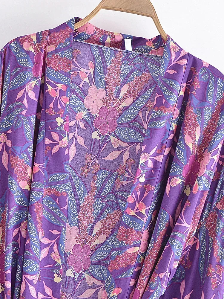 Purple Paisley Short Kimono Robe