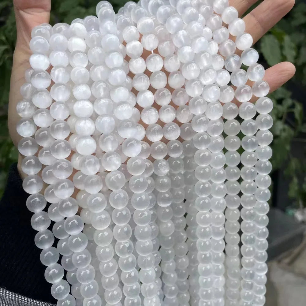 Selenite Round Stone Beads – Natural Crystal Beads for Jewelry Making