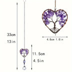 7 Chakra Tree of Life Crystal Heart Suncatcher with Rainbow Prism Ball