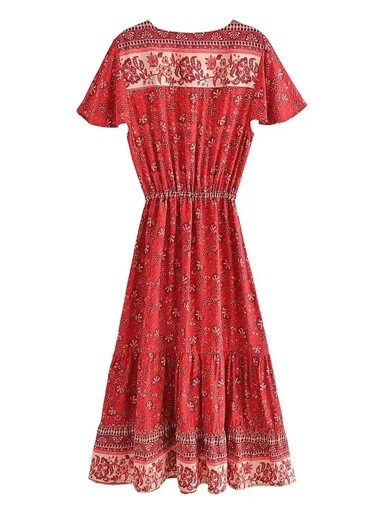 Boho Floral Tassel Maxi Dress