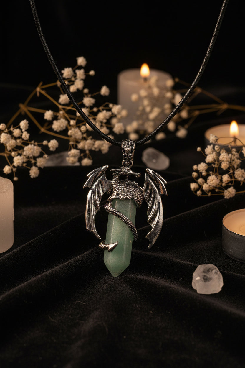 Dragon Crystal Point Pendant Necklace — Natural Gemstone Talisman