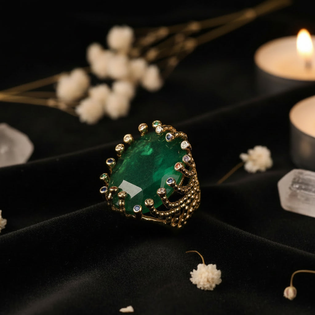 18K Gold-Plated Natural Gemstone Statement Ring – Healing Crystal Jewelry