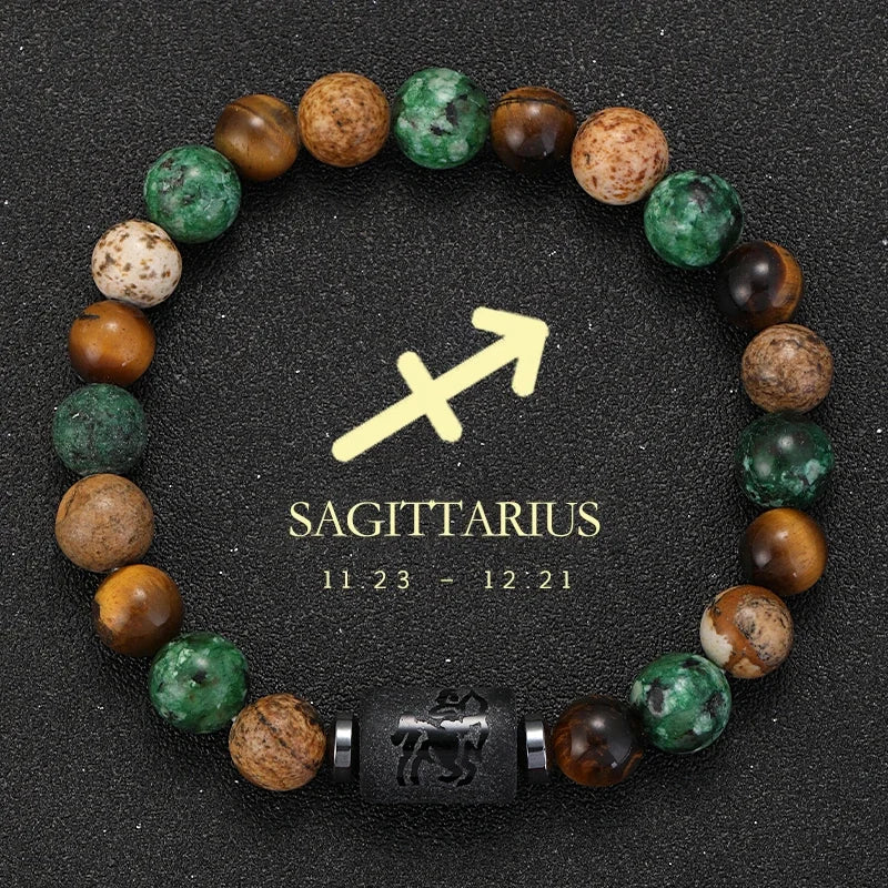 Zodiac Sign Natural Stone Bracelet | 12 Signs | Tiger Eye & Gemstone Beads