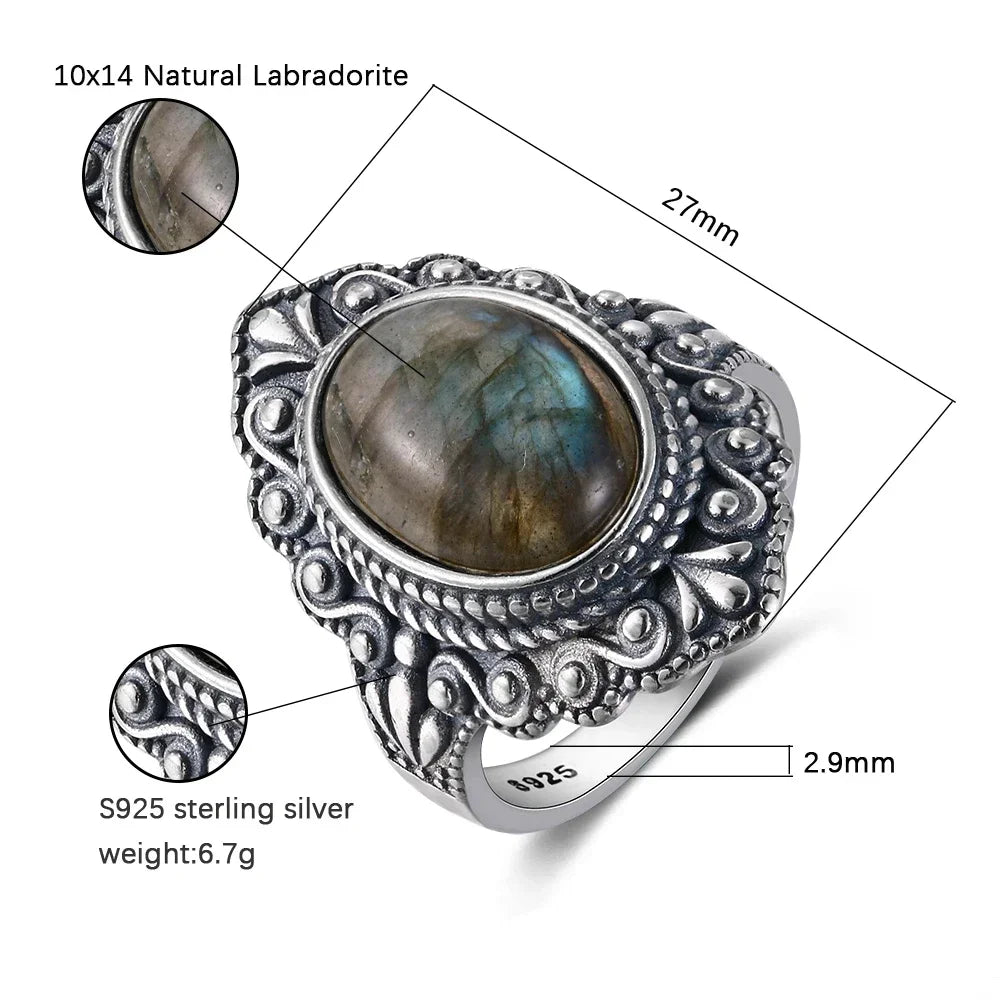 Labradorite Oval Gemstone Ring | 925 Sterling Silver